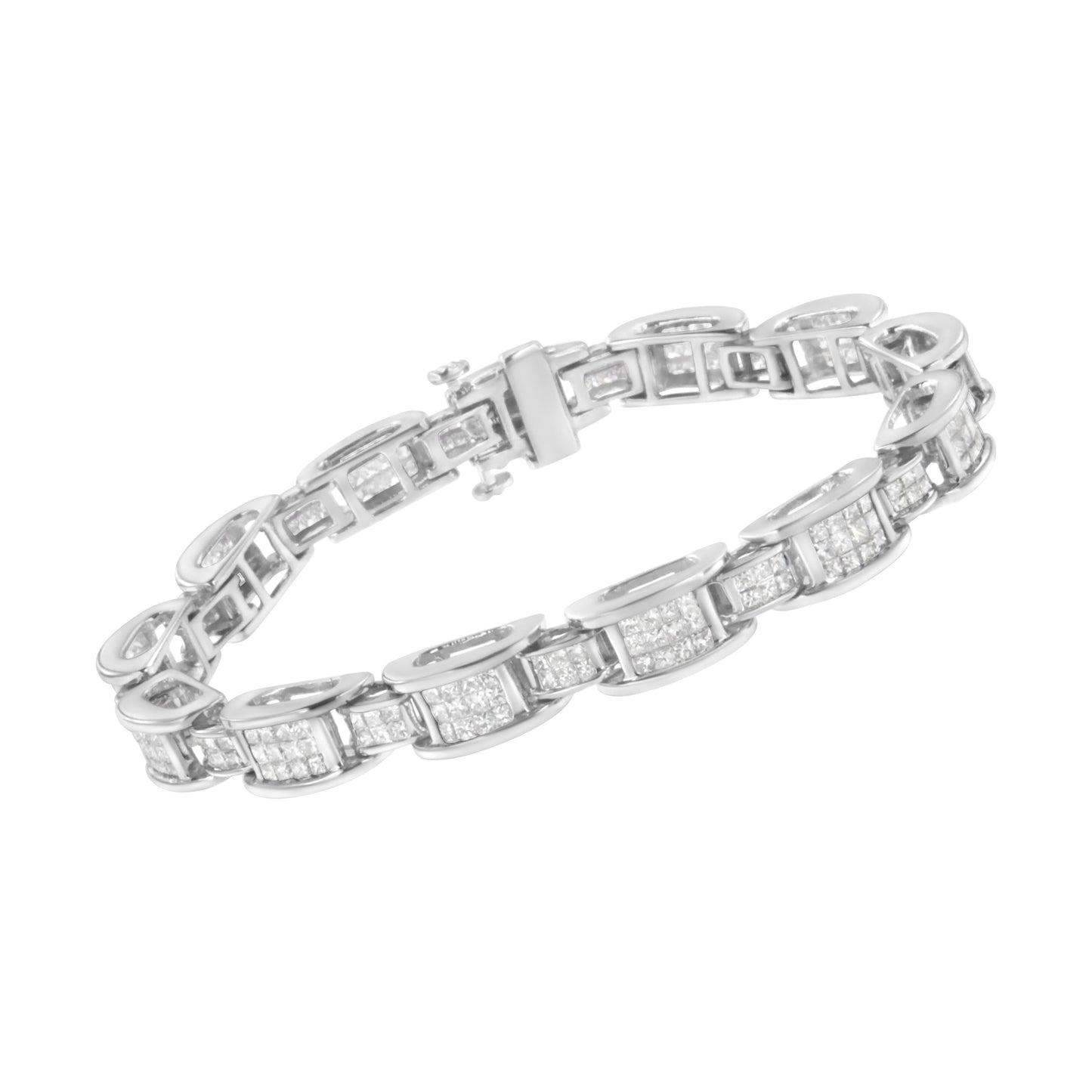 14K White Gold 5.0 Cttw Princess Cut Diamond Invisible Set Alternating Size D Shaped Links Tennis Bracelet (H-I Color, SI2-I1 Clarity) - 7â€