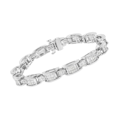 14K White Gold 5.0 Cttw Princess Cut Diamond Invisible Set Alternating Size D Shaped Links Tennis Bracelet (H-I Color, SI2-I1 Clarity) - 7â€