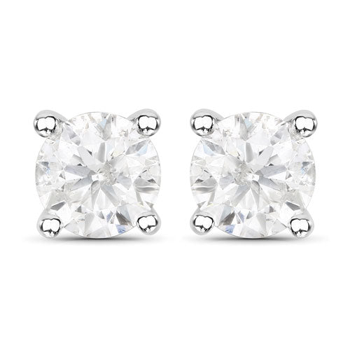 1.02 Carat Genuine White Diamond 14K White Gold Earrings