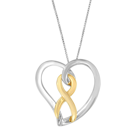 Collier avec pendentif cœur et nœud en or 14 carats et argent