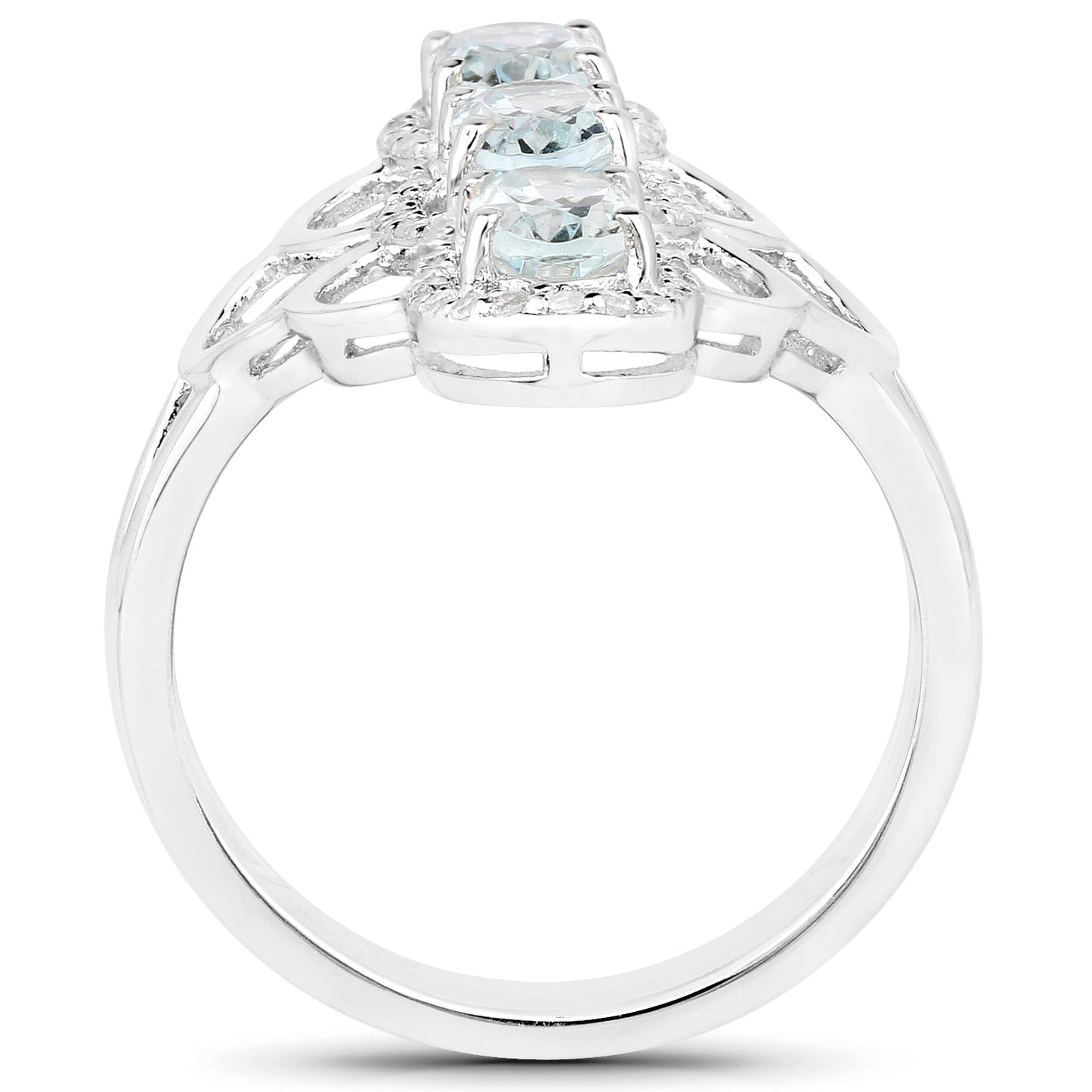 1.54 Carat Genuine Aquamarine and White Zircon .925 Sterling Silver Ring
