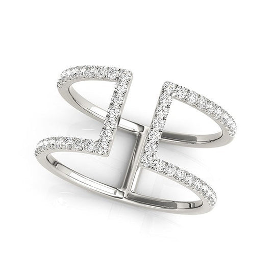 Bague moderne en or blanc 14 carats à double bande avec diamants (0,50 carat total)