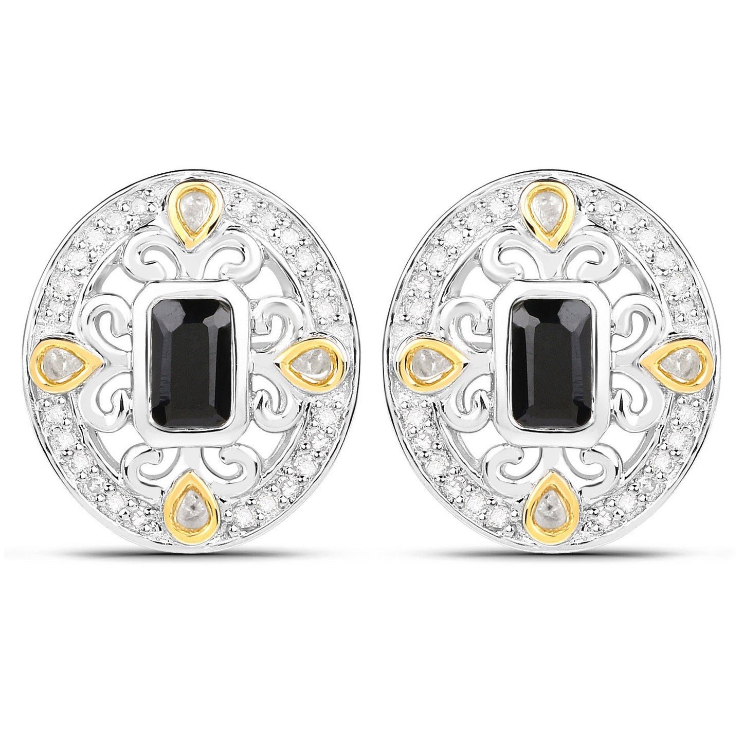0.93 Carat Genuine Blue Sapphire and White Diamond .925 Sterling Silver Earrings