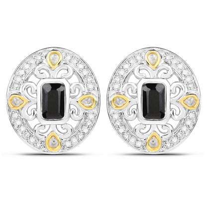 0.93 Carat Genuine Blue Sapphire and White Diamond .925 Sterling Silver Earrings