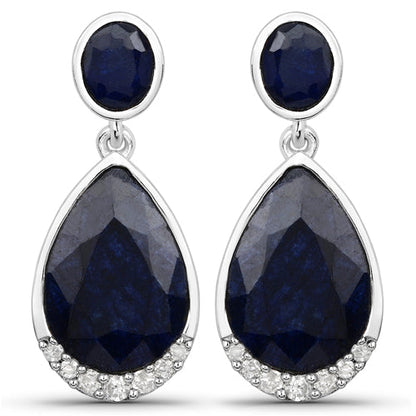 7.90 Carat Dyed Sapphire and White Diamond .925 Sterling Silver Earrings