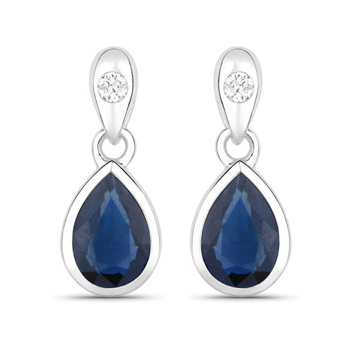 1.65 Carat Genuine Blue Sapphire and White Diamond 10K White Gold Earrings