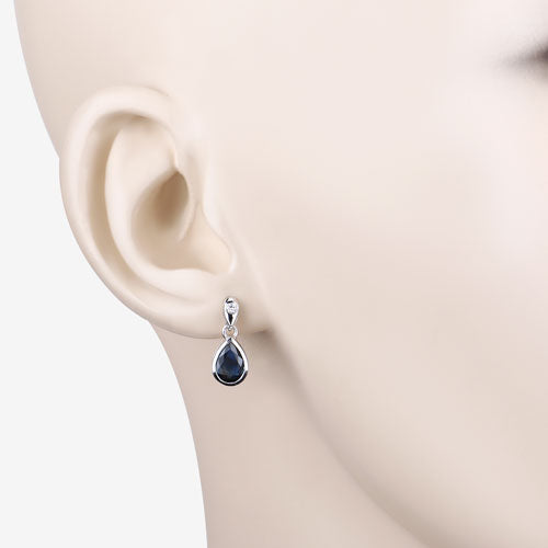 1.65 Carat Genuine Blue Sapphire and White Diamond 10K White Gold Earrings