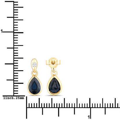 1.65 Carat Genuine Blue Sapphire and White Diamond 10K Yellow Gold Earrings