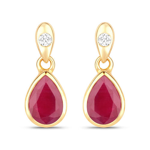 1.65 Carat Genuine Ruby and White Diamond 10K Yellow Gold Earrings