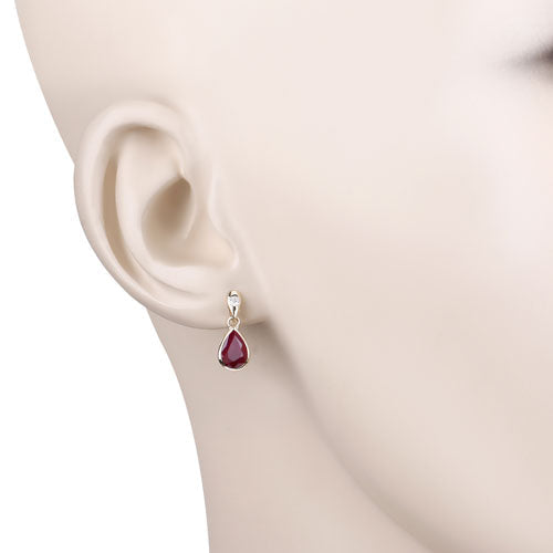 1.65 Carat Genuine Ruby and White Diamond 10K Yellow Gold Earrings