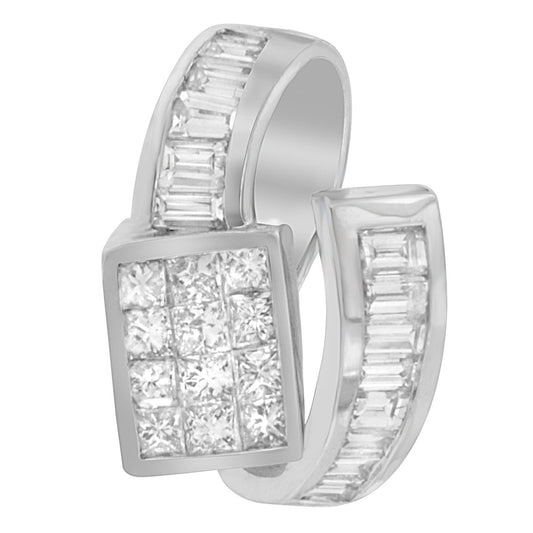 Collier à pendentif double boucle en or blanc 14 carats avec diamants taille princesse et baguette 2 carats (G-H, VS1-VS2)