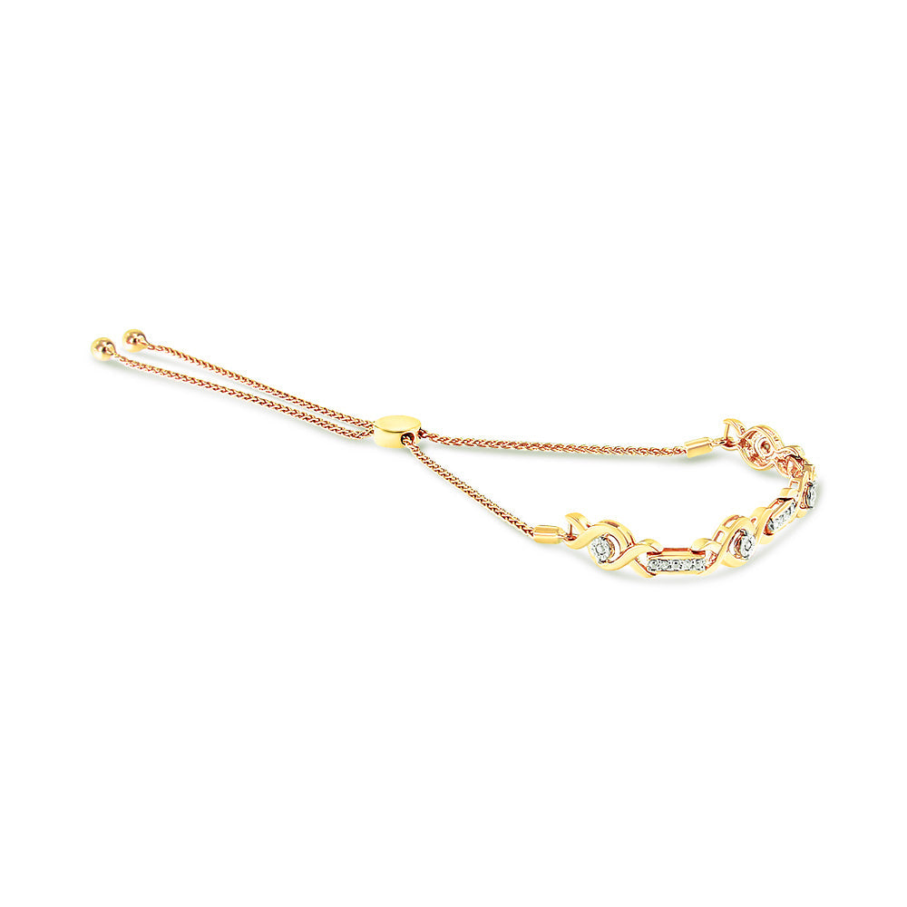 14K Yellow Gold Plated .925 Sterling Silver Channel Set Diamond Accent Twist 4â€-10â€ Adjustable Bolo Bracelet (I-J Color, I3 Clarity)