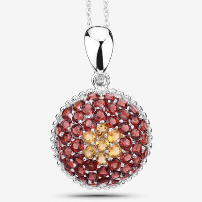 4.57 Carat Genuine Citrine and Garnet .925 Sterling Silver Pendant