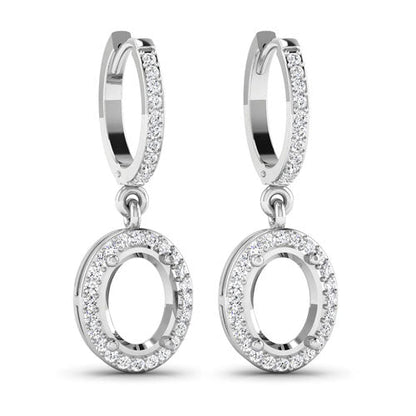 0.32 Carat Genuine White Diamond 14K White Gold Semi Mount Earrings - holds 8x6mm Oval Gemstones
