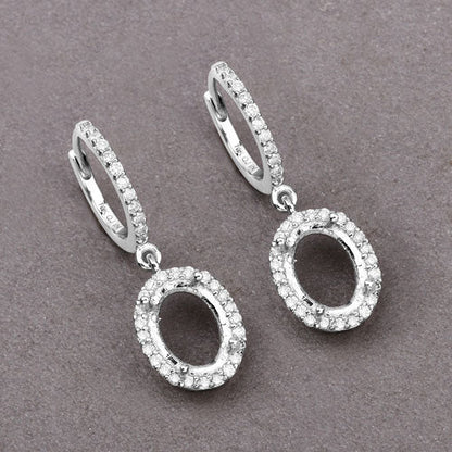 0.32 Carat Genuine White Diamond 14K White Gold Semi Mount Earrings - holds 8x6mm Oval Gemstones