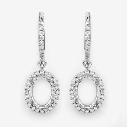 0.32 Carat Genuine White Diamond 14K White Gold Semi Mount Earrings - holds 8x6mm Oval Gemstones