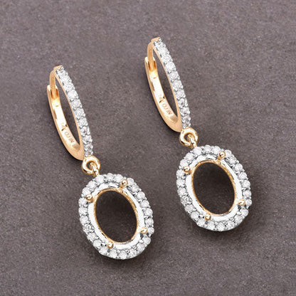 0.32 Carat Genuine White Diamond 14K Yellow Gold Semi Mount Earrings - holds 8x6mm Oval Gemstones