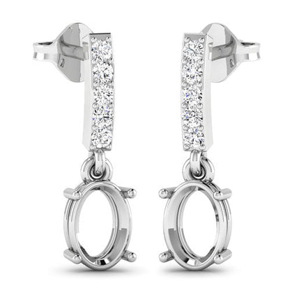 0.14 Carat Genuine White Diamond 14K White Gold Semi Mount Earrings - holds 7x5mm Oval Gemstones