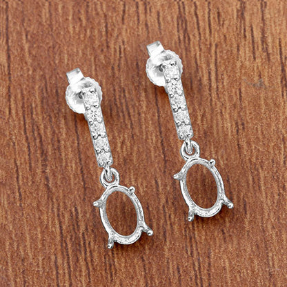 0.14 Carat Genuine White Diamond 14K White Gold Semi Mount Earrings - holds 7x5mm Oval Gemstones