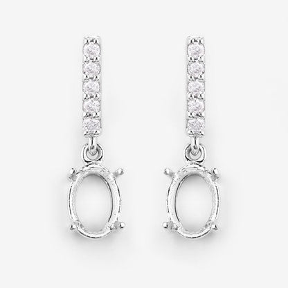 0.14 Carat Genuine White Diamond 14K White Gold Semi Mount Earrings - holds 7x5mm Oval Gemstones