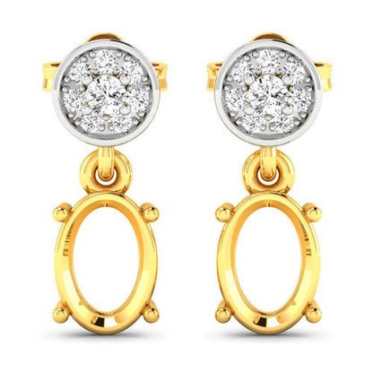 0.11 Carat Genuine White Diamond 14K Yellow Gold Semi Mount Earrings - holds 7x5mm Oval Gemstones