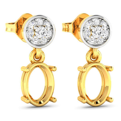 0.11 Carat Genuine White Diamond 14K Yellow Gold Semi Mount Earrings - holds 7x5mm Oval Gemstones