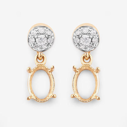 0.11 Carat Genuine White Diamond 14K Yellow Gold Semi Mount Earrings - holds 7x5mm Oval Gemstones