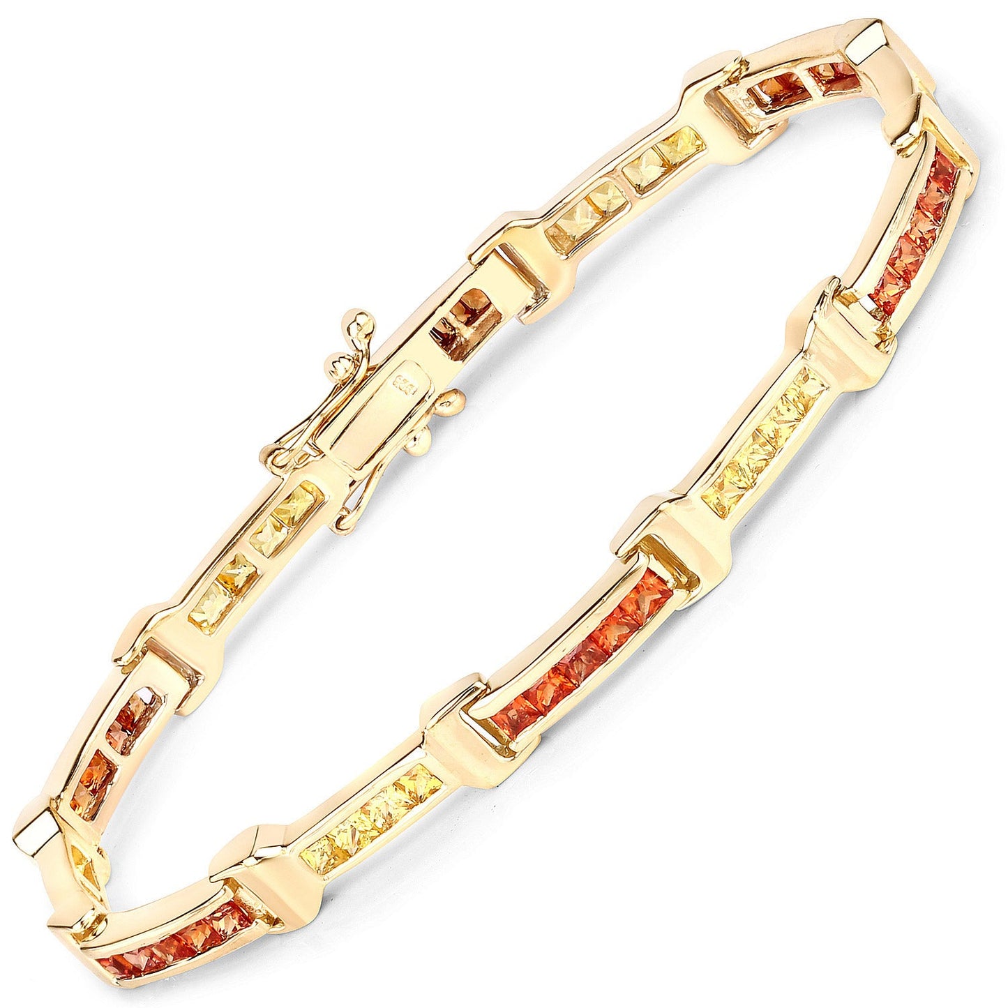 6.48 Carat Genuine Orange Sapphire and Yellow Sapphire .925 Sterling Silver Bracelet