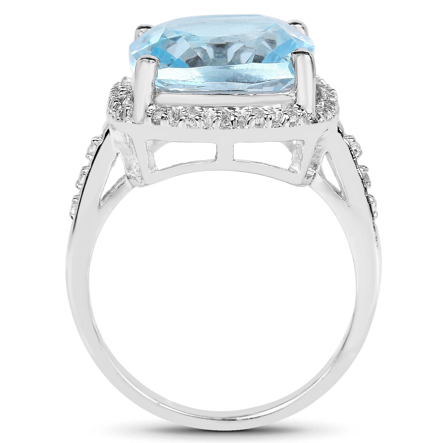 7.18 Carat Genuine Blue Topaz and White Topaz .925 Sterling Silver Ring