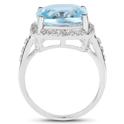 7.18 Carat Genuine Blue Topaz and White Topaz .925 Sterling Silver Ring