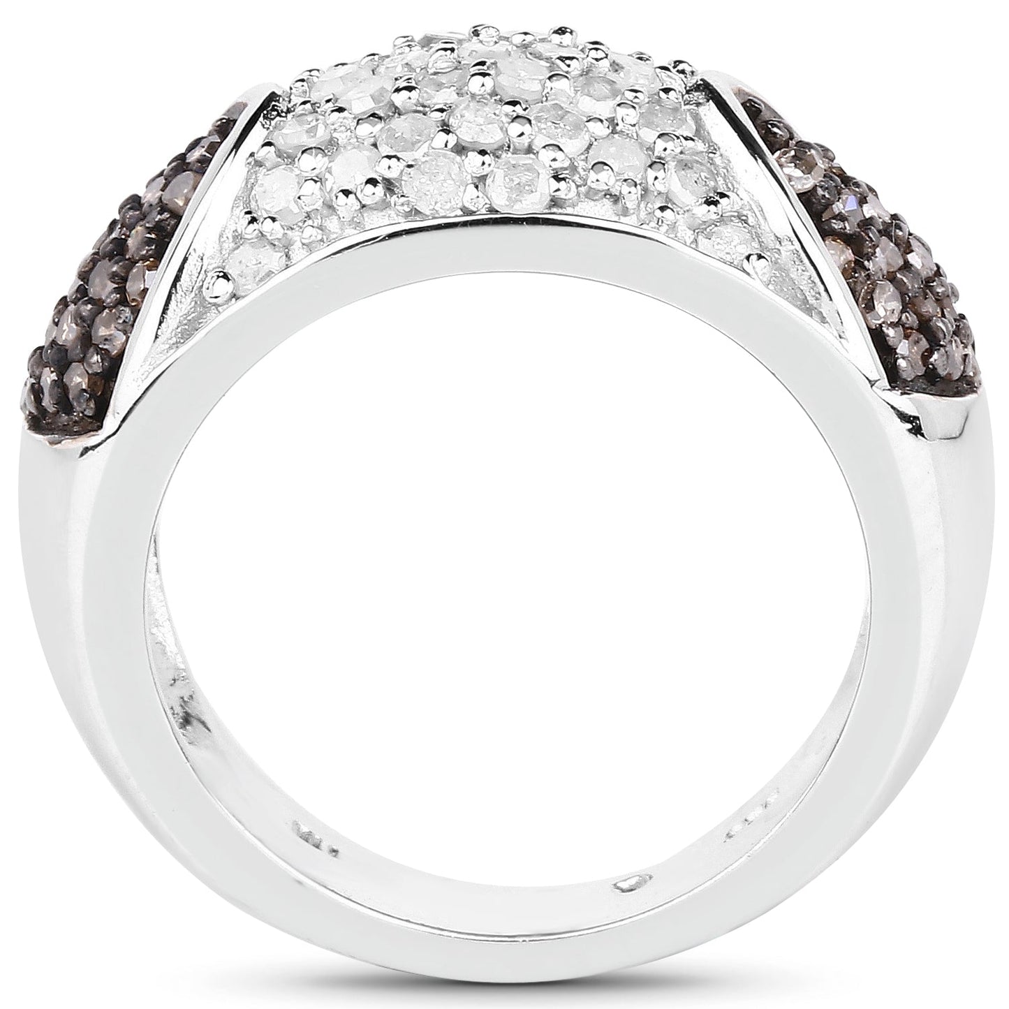 0.94 Carat Genuine Champagne Diamond and White Diamond .925 Sterling Silver Ring
