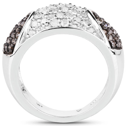 0.94 Carat Genuine Champagne Diamond and White Diamond .925 Sterling Silver Ring