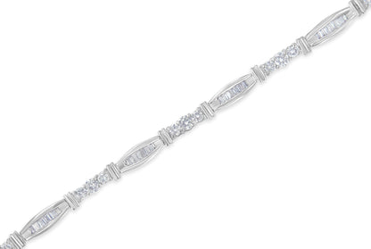 10K White Gold Geometric Pattern Diamond Tennis Bracelet (3 cttw, H-I Color, SI2-I1 Clarity)