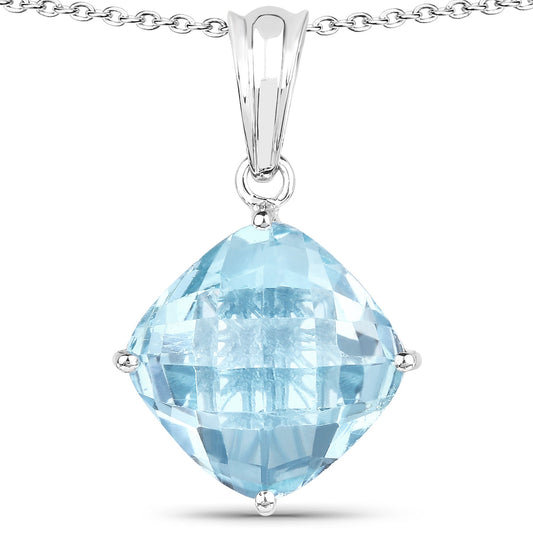 Pendentif en argent sterling 925 et topaze bleue véritable de 11,10 carats