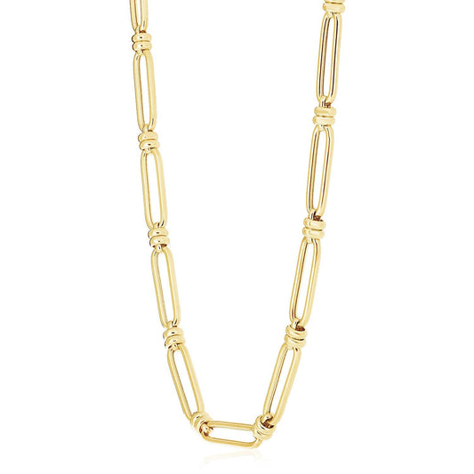 Collier maillons allongés, style trombone, en or jaune 14 carats poli