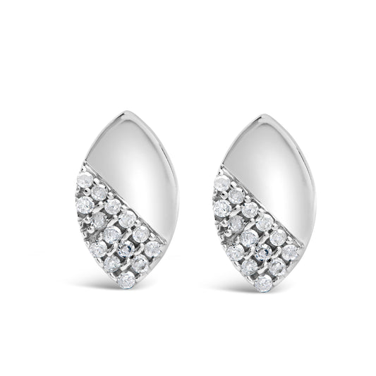 Boucles d'oreilles clous en argent sterling 925, en forme de poire polie miroir avec diamants de 0,16 carat (couleur I-J, pureté I2-I3)
