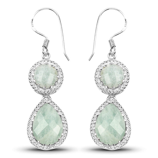 Boucles d'oreilles en argent sterling .925 et aigue-marine véritable de 11,82 carats