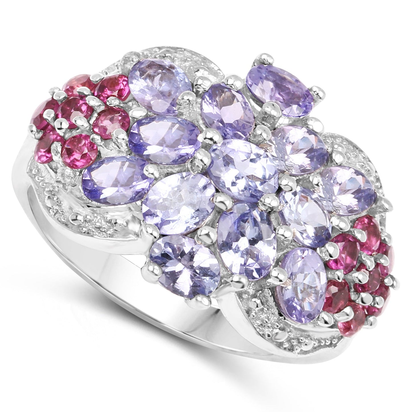 2.91 Carat Genuine Tanzanite and Rhodolite .925 Sterling Silver Ring