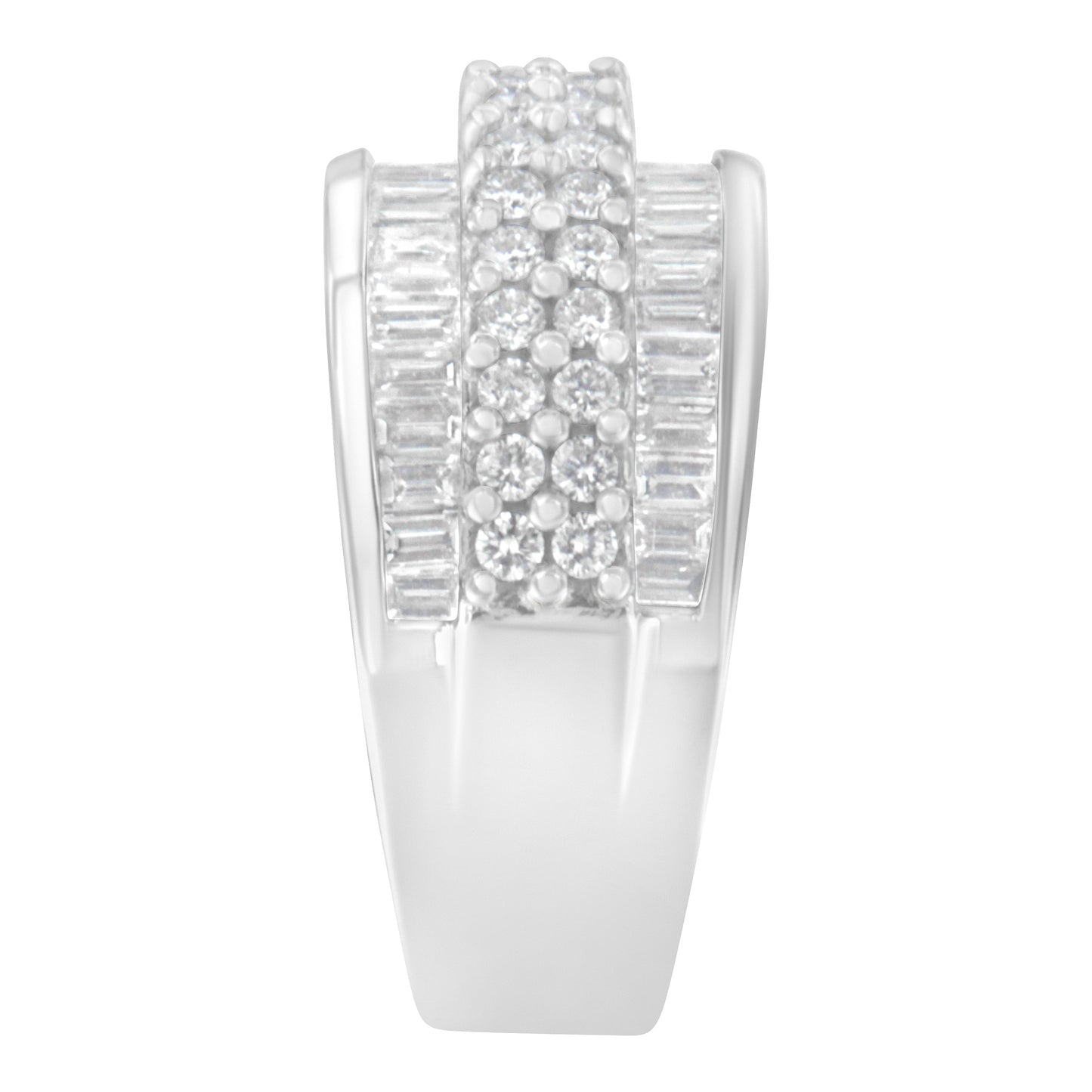 14K White Gold Round and Baguette Diamond Ring (1 1/2 Cttw, F-G Color, SI1-SI2 Clarity) - Size 6-3/4