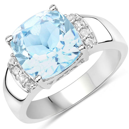 4.58 Carat Genuine Blue Topaz and White Topaz .925 Sterling Silver Ring