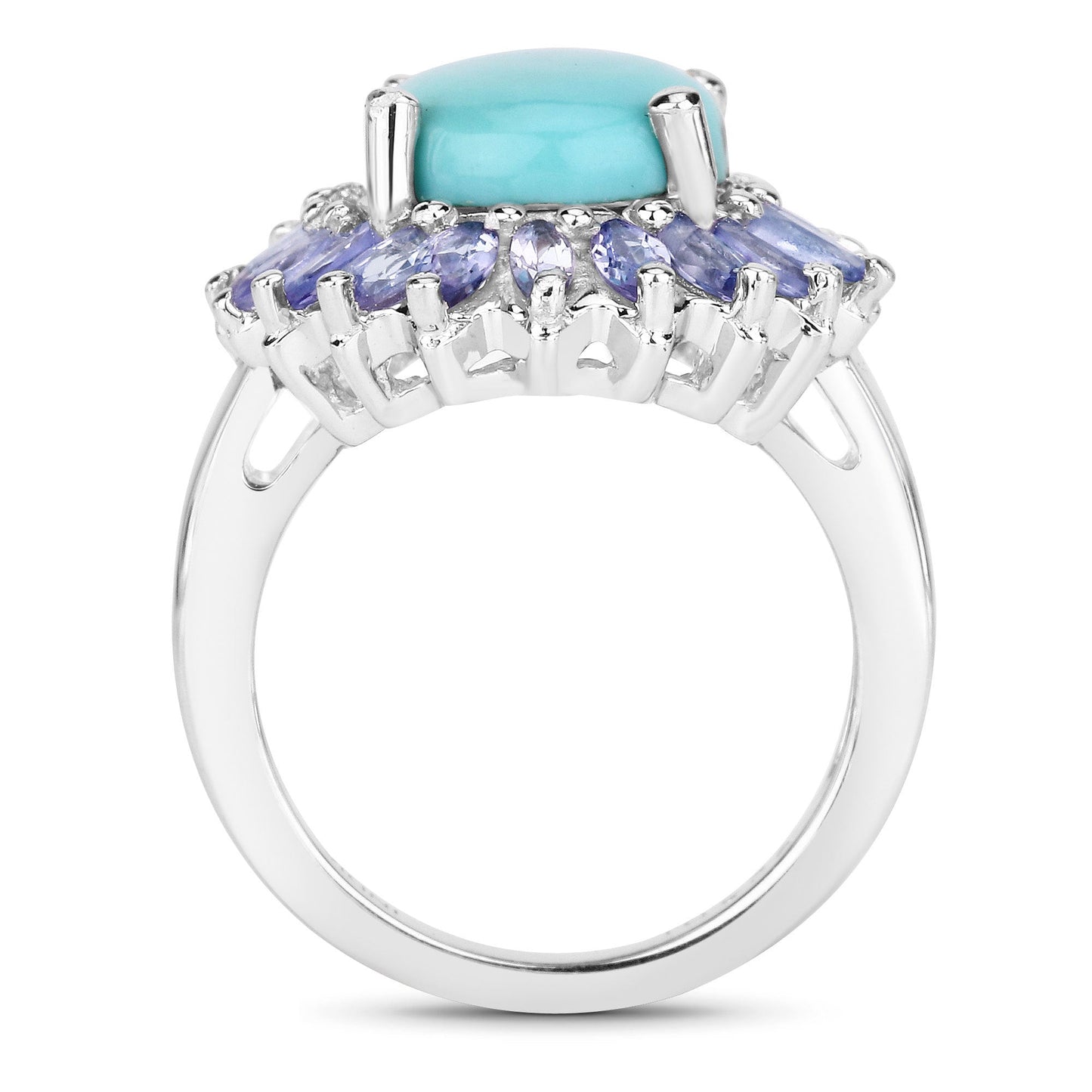 6.10 Carat Genuine Larimar and Tanzanite .925 Sterling Silver Ring