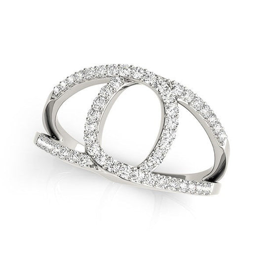 Bague en or blanc 14 carats avec double bande style boucle et diamants (poids total de 1/2 carat)