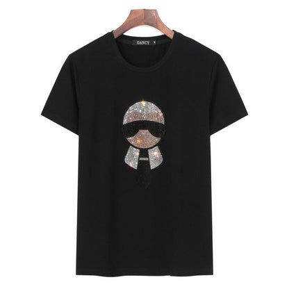 Plus Size Women's Rhinestone Character T-Shirt Fashion