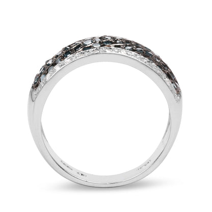 0.80 Carat Genuine Blue Diamond and White Diamond .925 Sterling Silver Ring