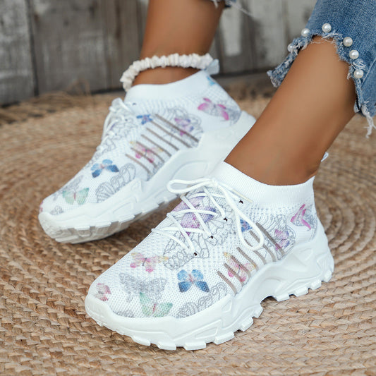 Zapatillas de Malla con Estampado de Mariposa para Mujer, Zapatos Planos Casuales, Zapatillas de Moda para Correr, Trotar y Caminar