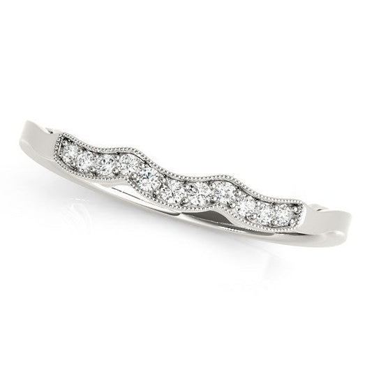 Bague de mariage en or blanc 14 carats avec diamants (0,05 carat total) et détails milgrain, style vague
