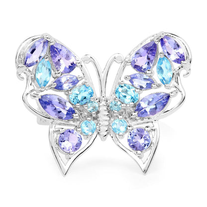 3.60 Carat Genuine Tanzanite and Swiss Blue Topaz .925 Sterling Silver Ring