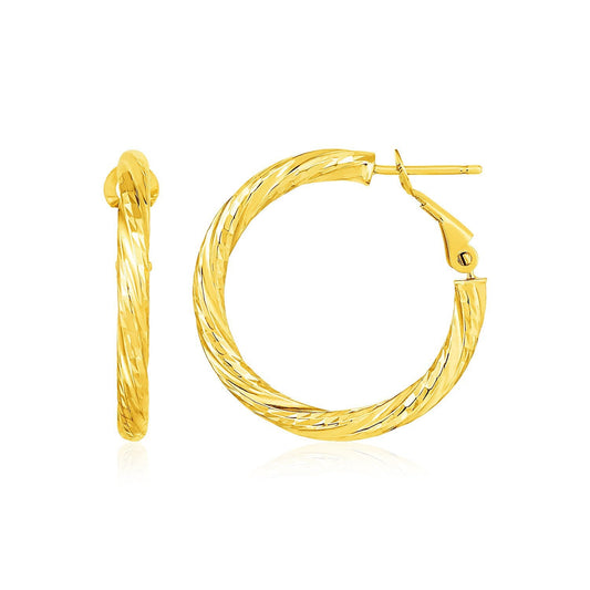 Boucles d'oreilles créoles rondes torsadées en or jaune 14 carats