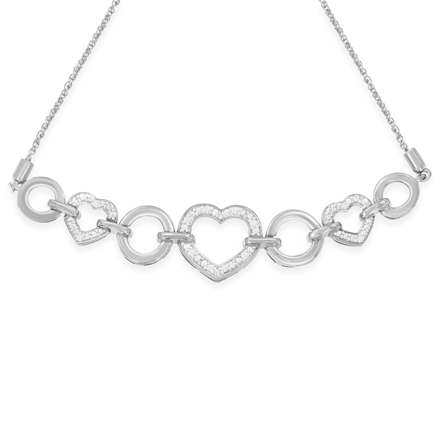 .925 Sterling Silver Diamond Accent Interlinking Triple Heart 4â€-10â€ Adjustable Bolo Tennis Bracelet (H-I Color, I2-I3 Clarity)