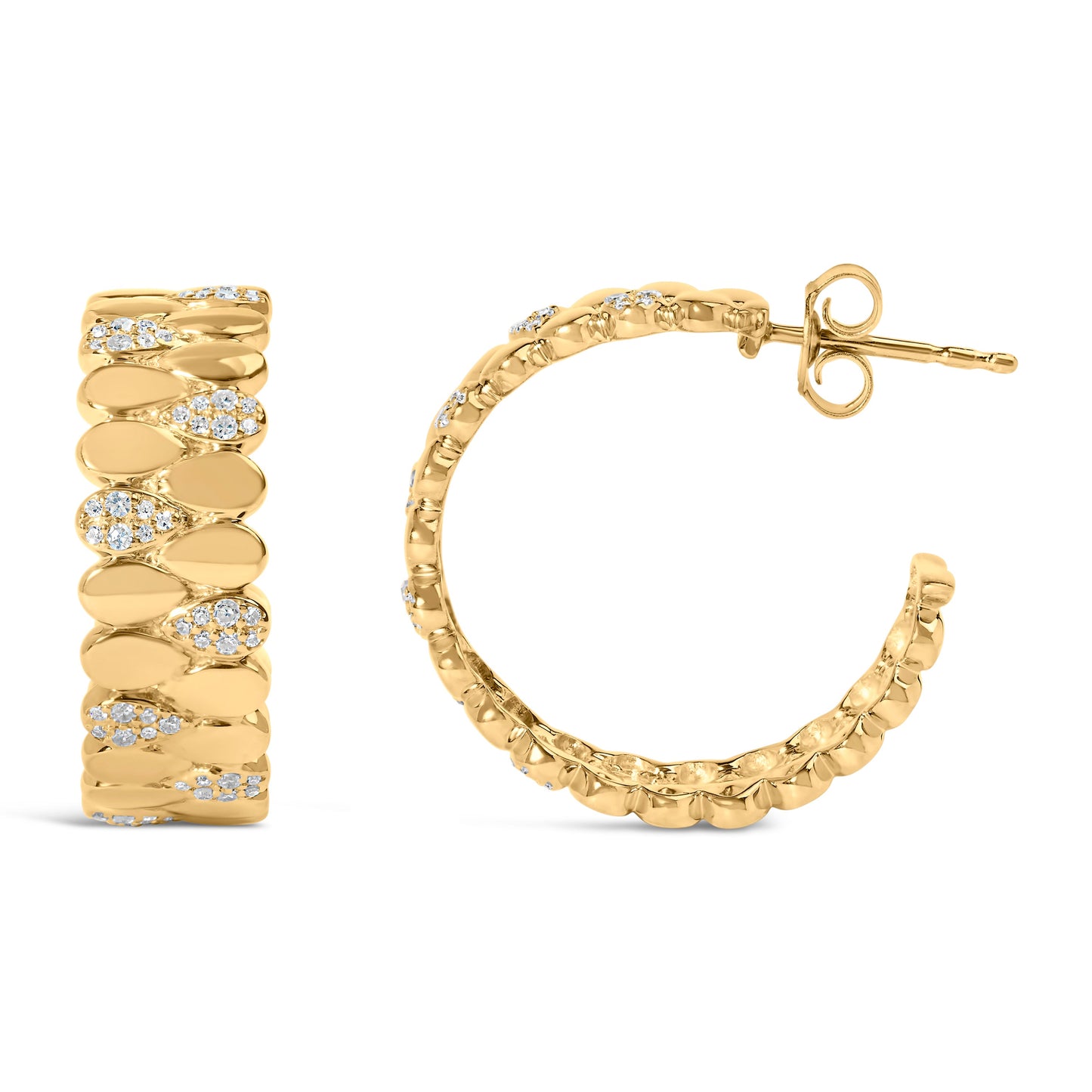 14K Yellow Gold Plated .925 Sterling Silver 3/8 Cttw Diamond Pave Pear Link J Hoop Earrings (H-I Color, I1-I2 Clarity)